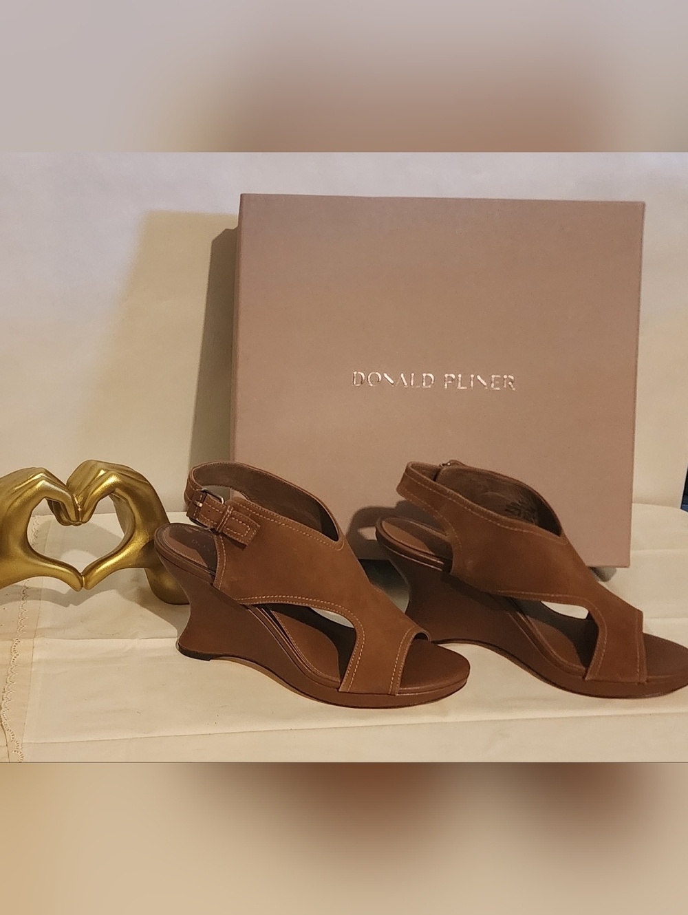 Donald J. Pliner Brown Suede Slingback Wedge Sandals